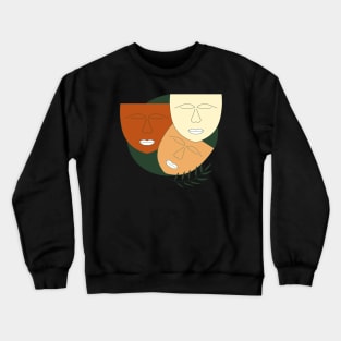 Abstract shape art with line art and faces in earth tones Crewneck Sweatshirt